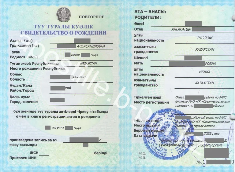Истребование свидетельства о рождении Казахстана